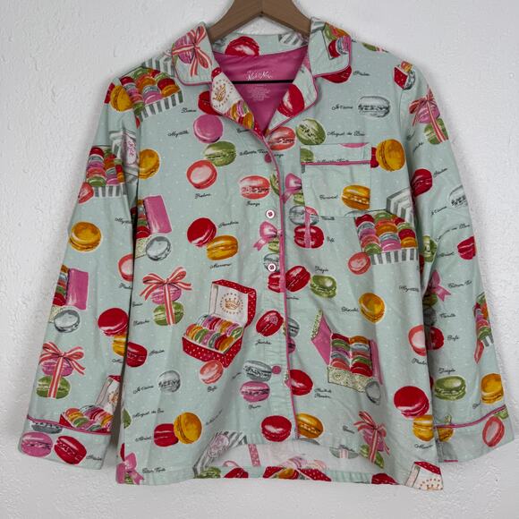 Nick & Nora Macaron Cotton Flannel Pajama Set Size Small - Picture 2 of 7